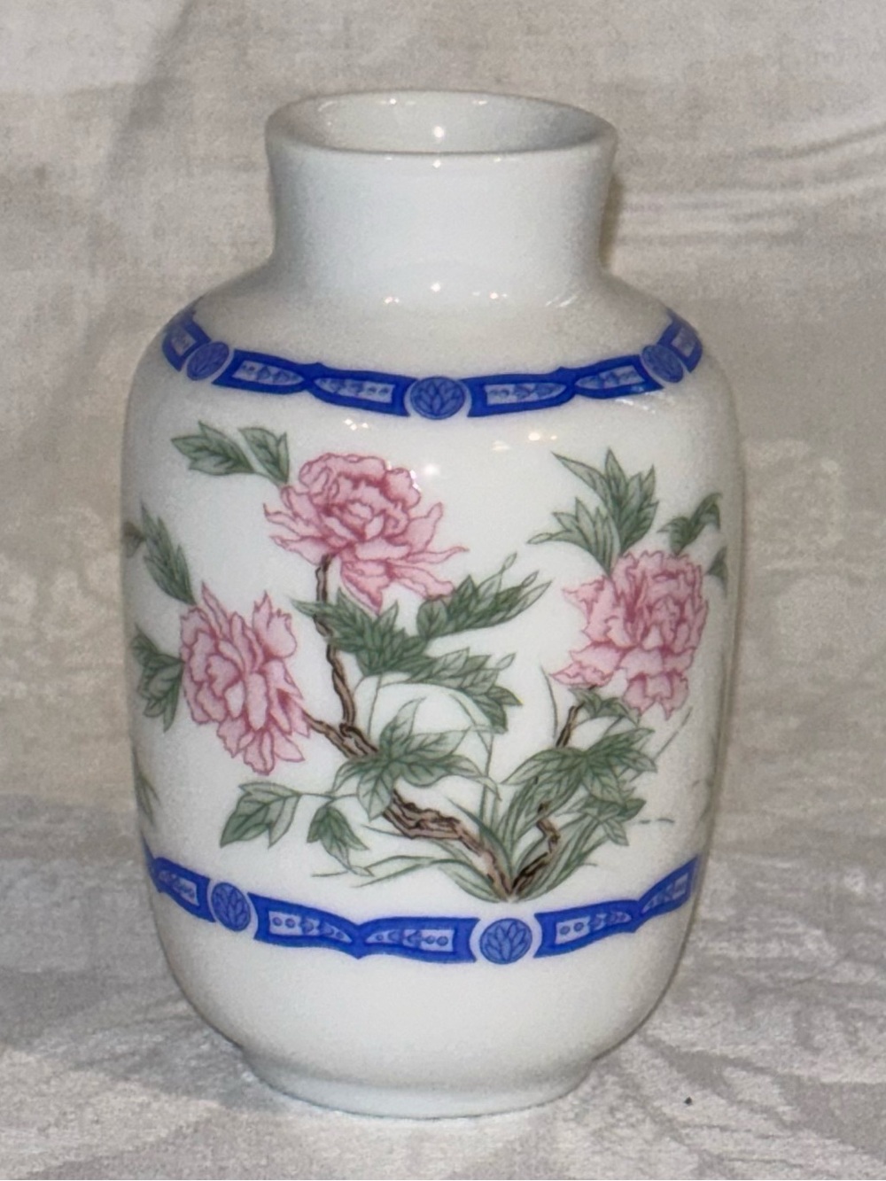 Vintage 1980 Franklin Porcelain Japan Limited Edition Pink Peony Floral Vase